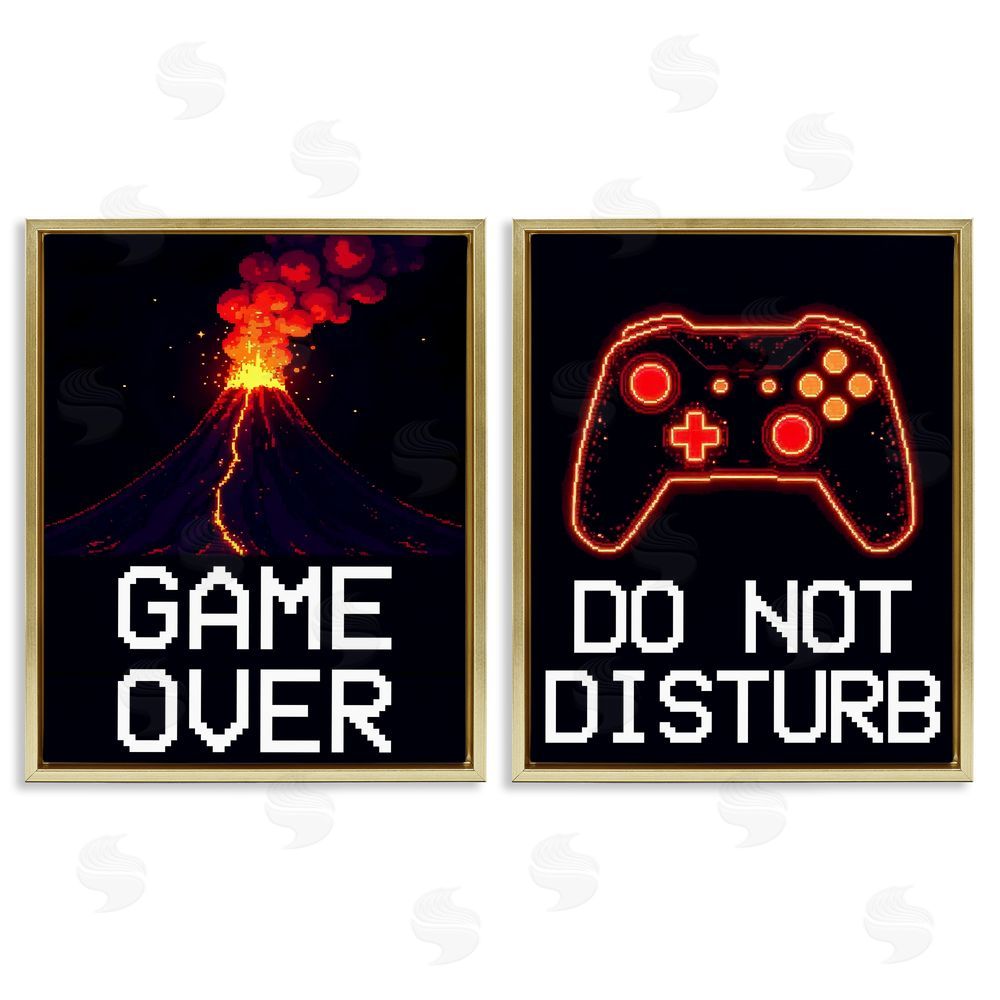 Kim Allen Pixel Game Sentiments Gold Floating Frame Canvas Wall Art Print