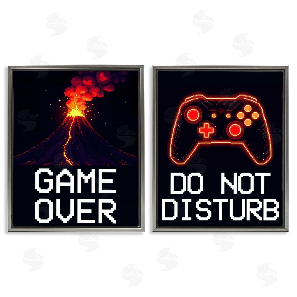 Kim Allen Pixel Game Sentiments Gray Floating Frame Canvas Wall Art Print