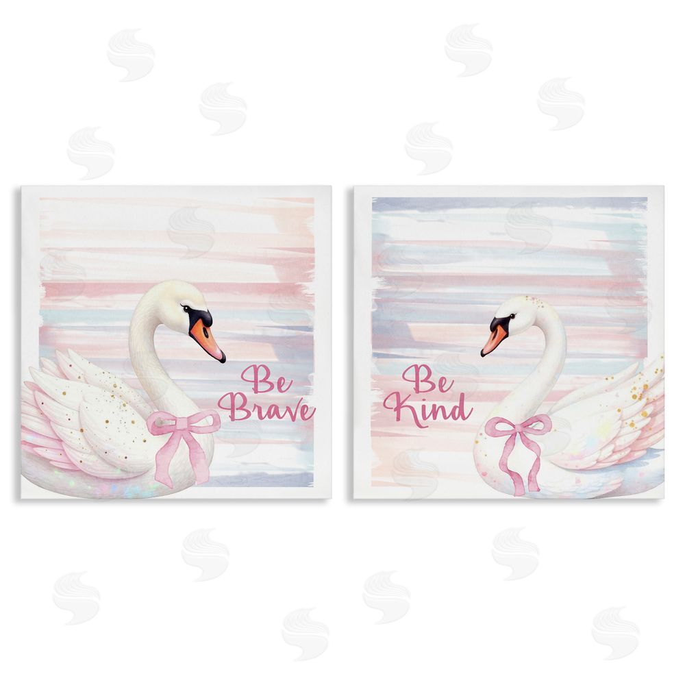 Kim Allen Be Brave & Kind Pastel Swan Stretched Canvas Wall Art Print