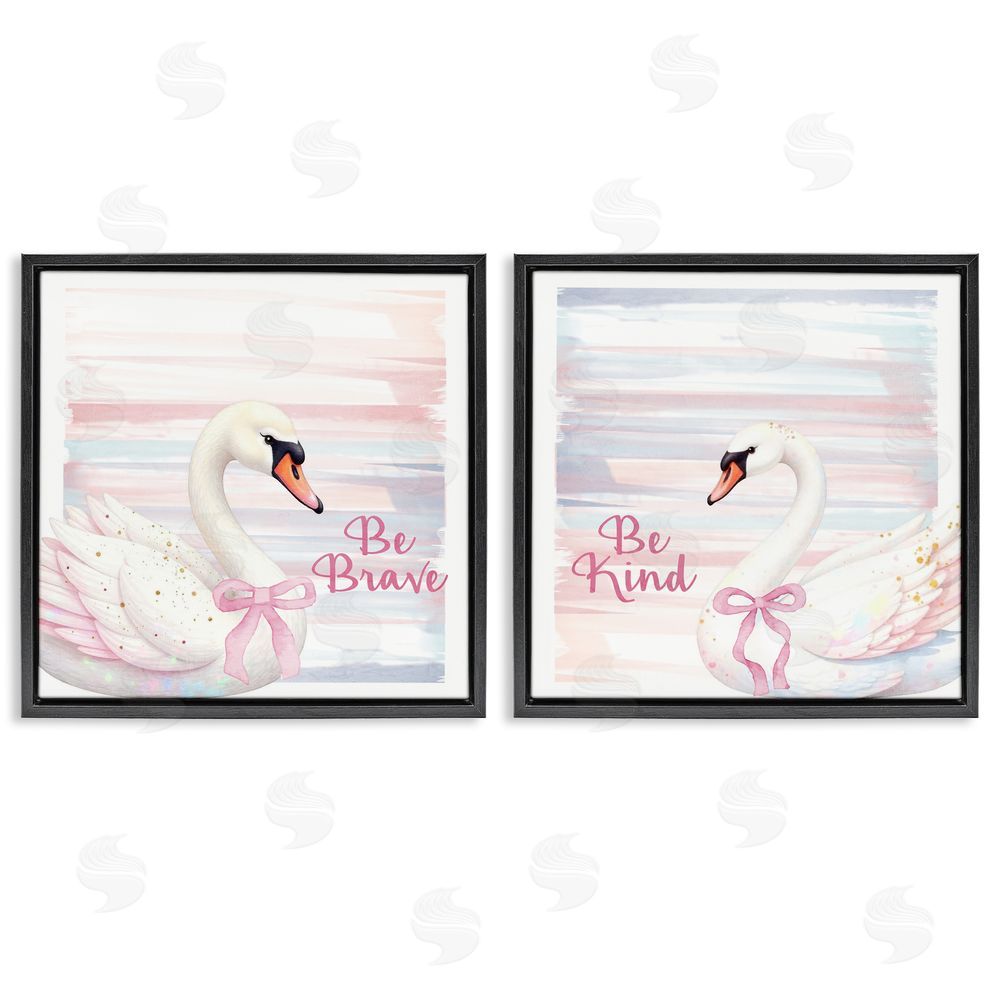Kim Allen Be Brave & Kind Pastel Swan Black Floating Frame Canvas Wall Art Print