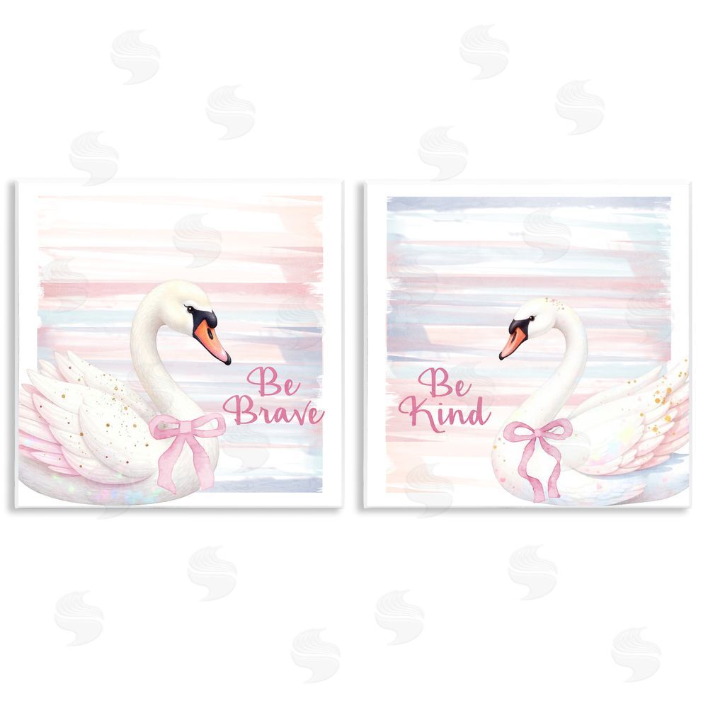 Kim Allen Be Brave & Kind Pastel Swan Wooden Wall Plaque Art Print