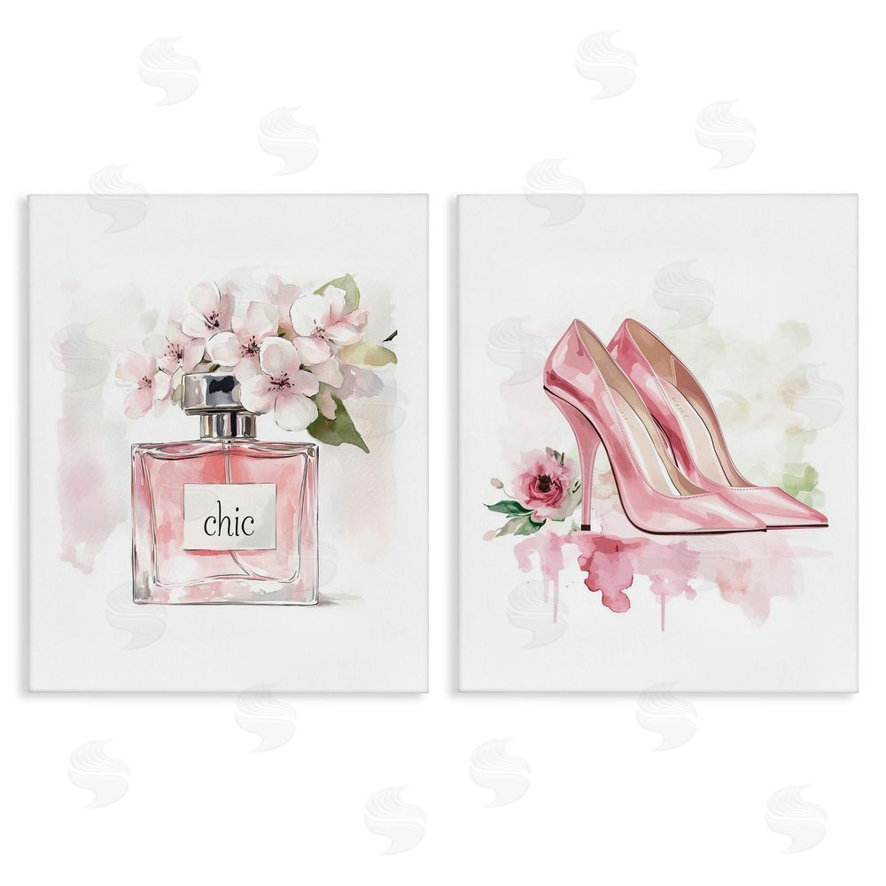 Christine Simpson Art Rosy Pastel Perfume & Heels Stretched Canvas Wall Art Print