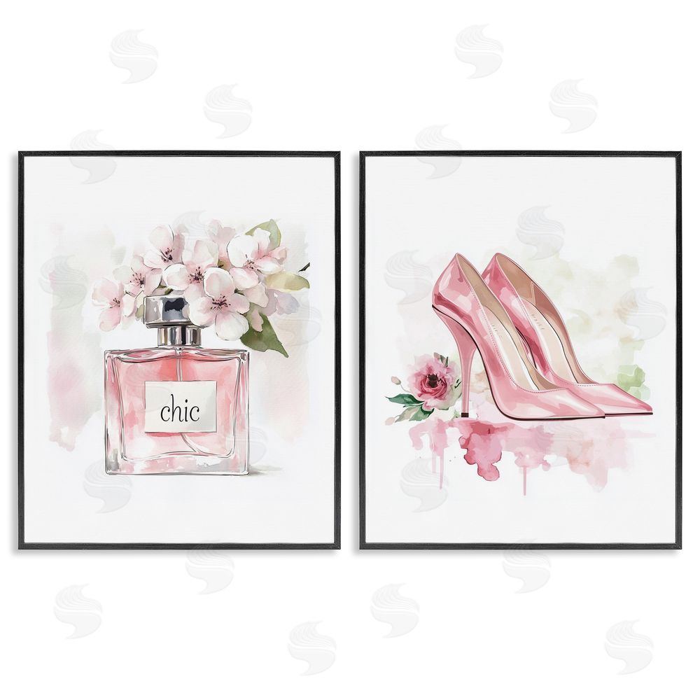 Christine Simpson Art Rosy Pastel Perfume & Heels Black Framed Giclee Print Wall Art