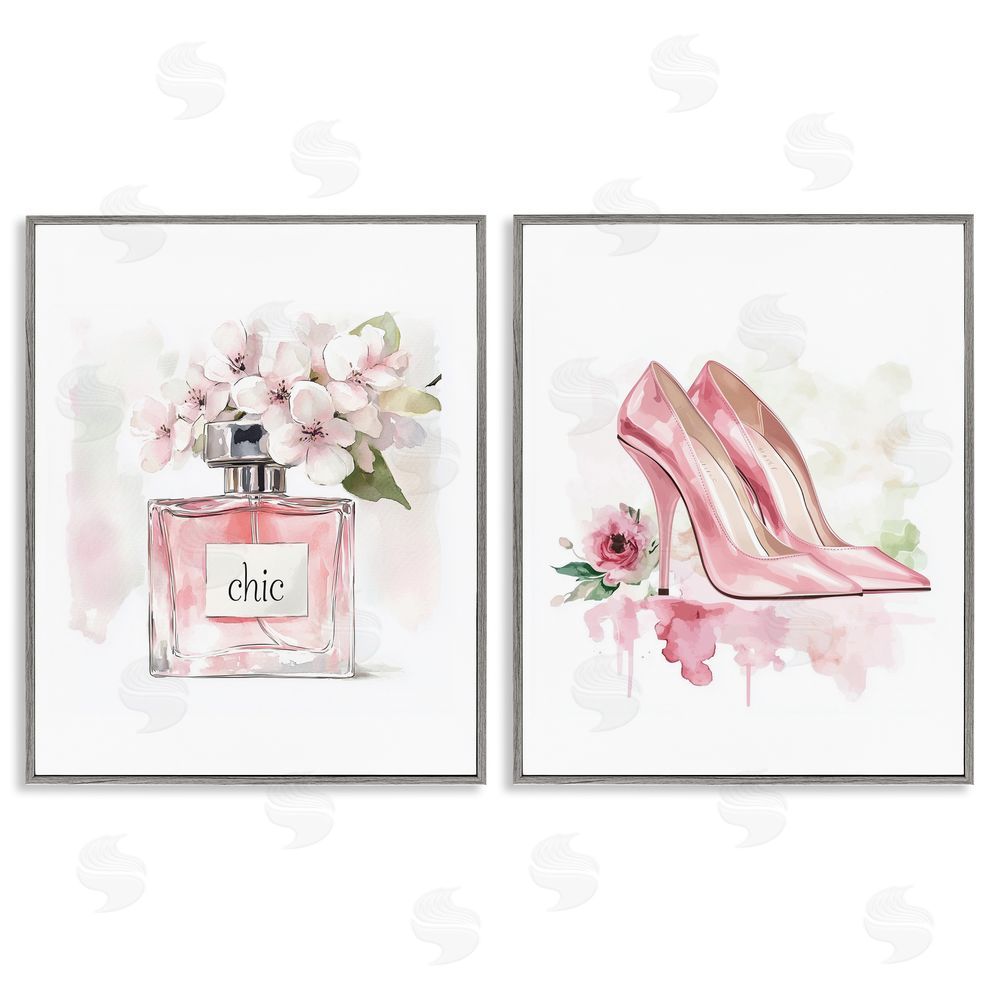 Christine Simpson Art Rosy Pastel Perfume & Heels Gray Framed Giclee Print Wall Art