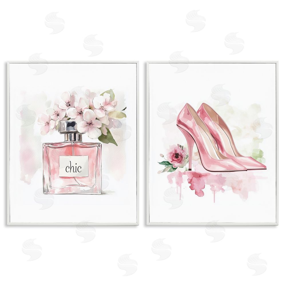 Christine Simpson Art Rosy Pastel Perfume & Heels White Framed Giclee Print Wall Art