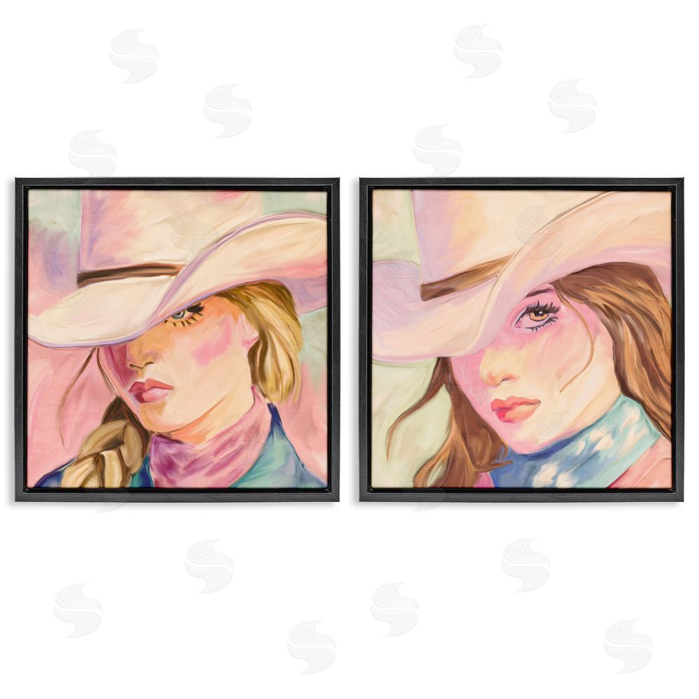Kim Allen Pastel Cowgirls Gazing Black Floating Frame Canvas Wall Art Print