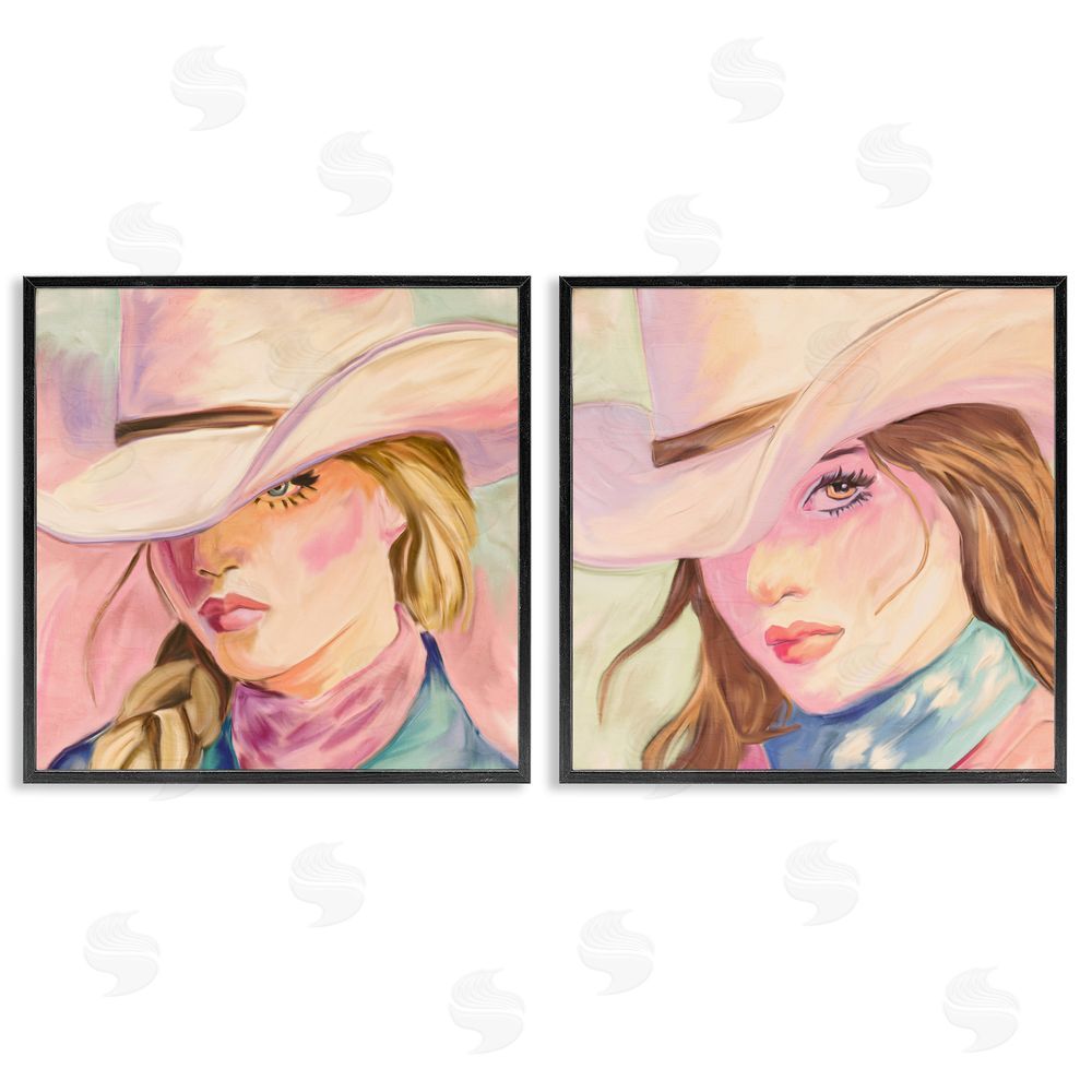 Kim Allen Pastel Cowgirls Gazing Black Framed Giclee Print Wall Art