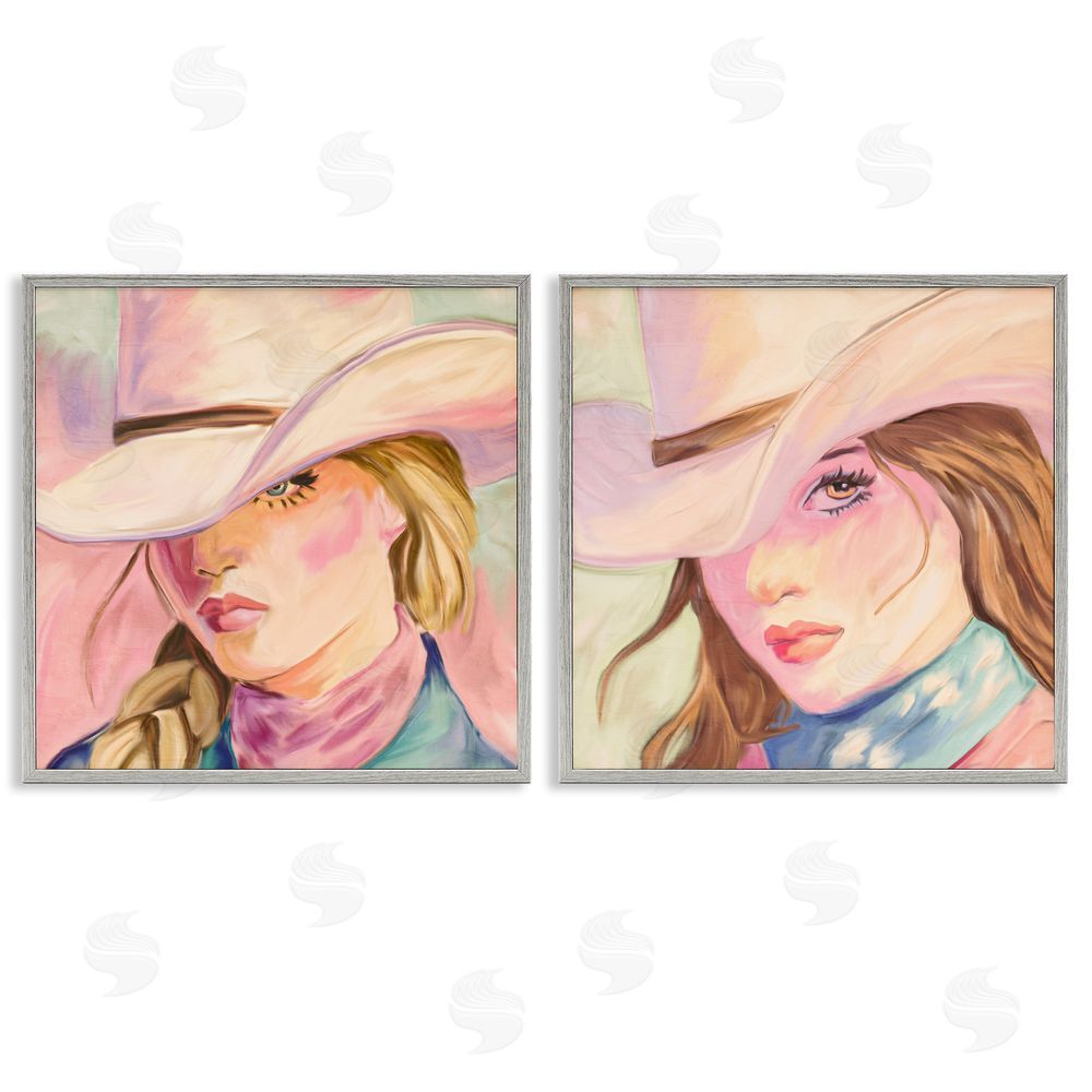 Kim Allen Pastel Cowgirls Gazing Gray Framed Giclee Print Wall Art