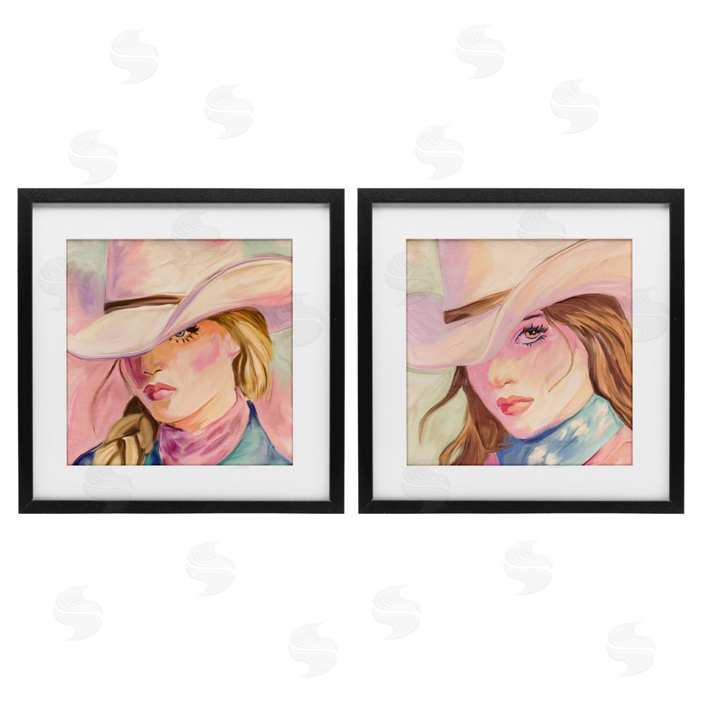 Kim Allen Pastel Cowgirls Gazing Black Framed Print Under Glass Wall Art