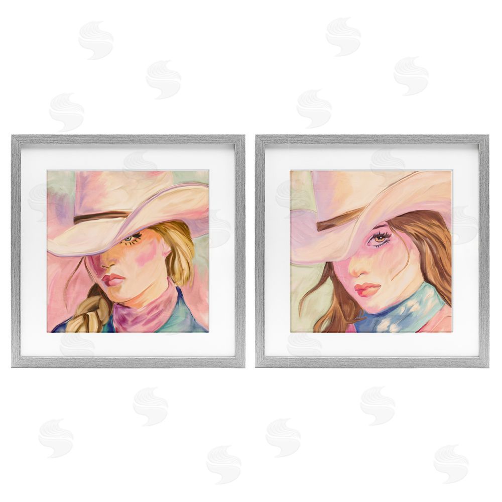 Kim Allen Pastel Cowgirls Gazing Gray Framed Print Under Glass Wall Art
