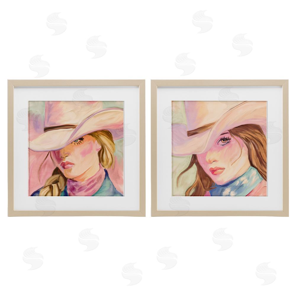 Kim Allen Pastel Cowgirls Gazing Brown Framed Print Under Glass Wall Art
