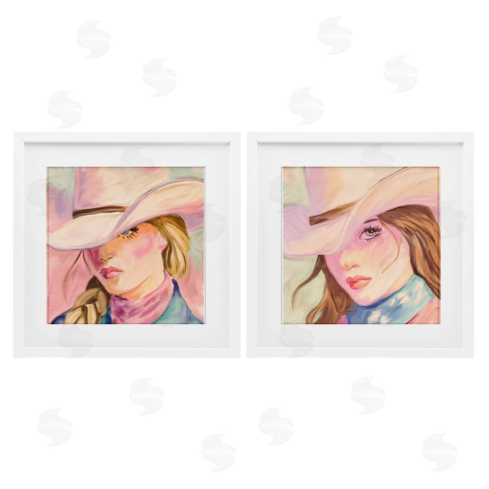 Kim Allen Pastel Cowgirls Gazing White Framed Print Under Glass Wall Art