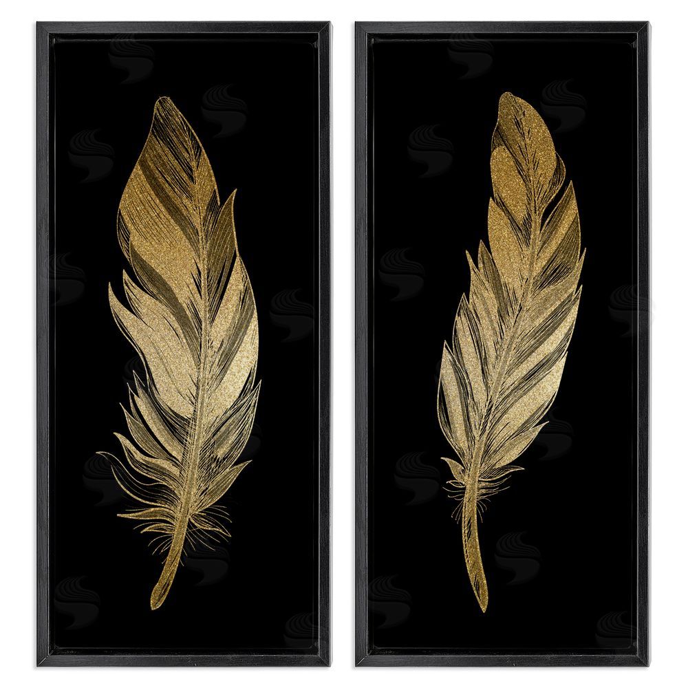 Kim Allen Glam Detailed Feather Black Floating Frame Canvas Wall Art Print