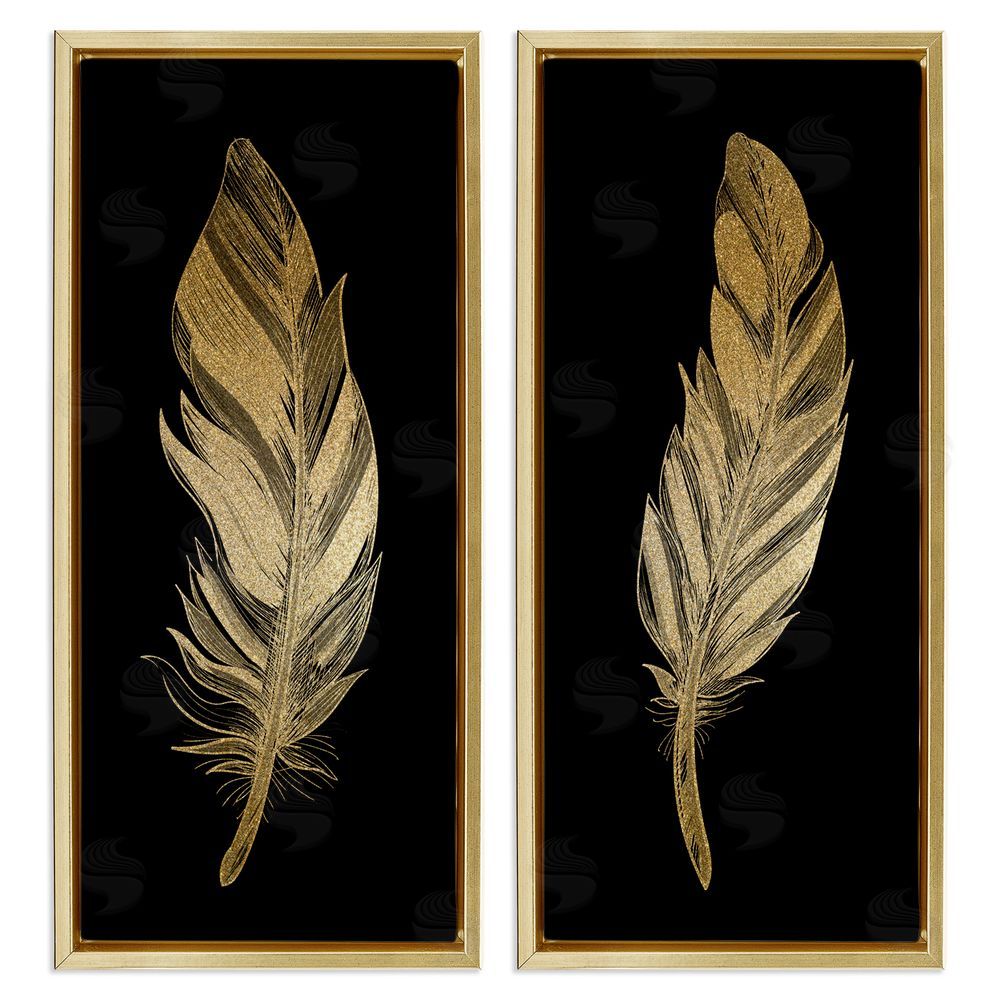 Kim Allen Glam Detailed Feather Gold Floating Frame Canvas Wall Art Print