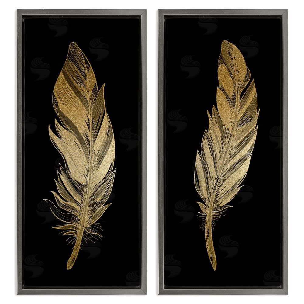 Kim Allen Glam Detailed Feather Gray Floating Frame Canvas Wall Art Print