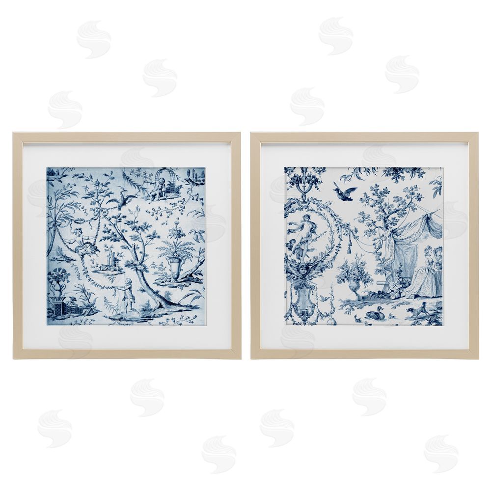 Vintage Hustle Intricate Toile Scenery Brown Framed Print Under Glass Wall Art