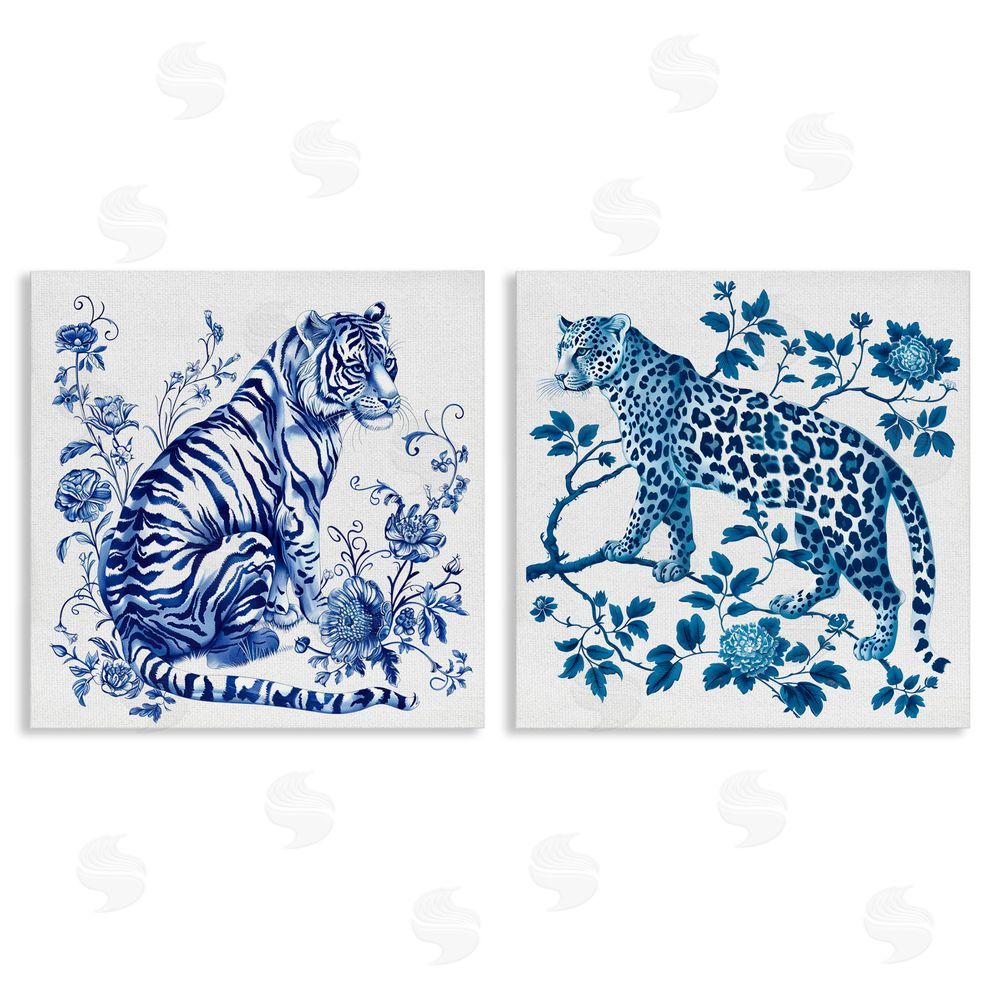 Lettered and Lined Ornate & Detailed Large Cats Stretched Canvas Wall Art Print