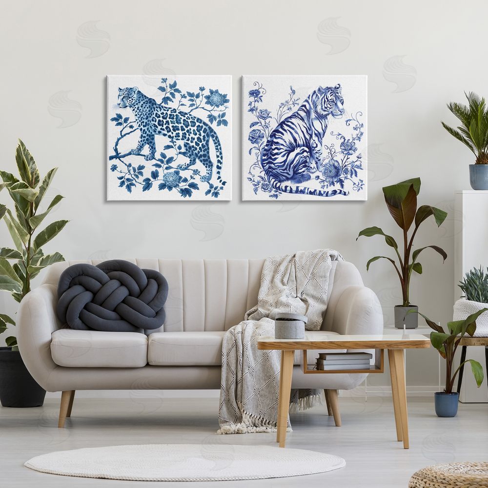 Lettered and Lined Ornate & Detailed Large Cats Stretched Canvas Wall Art Print in Room