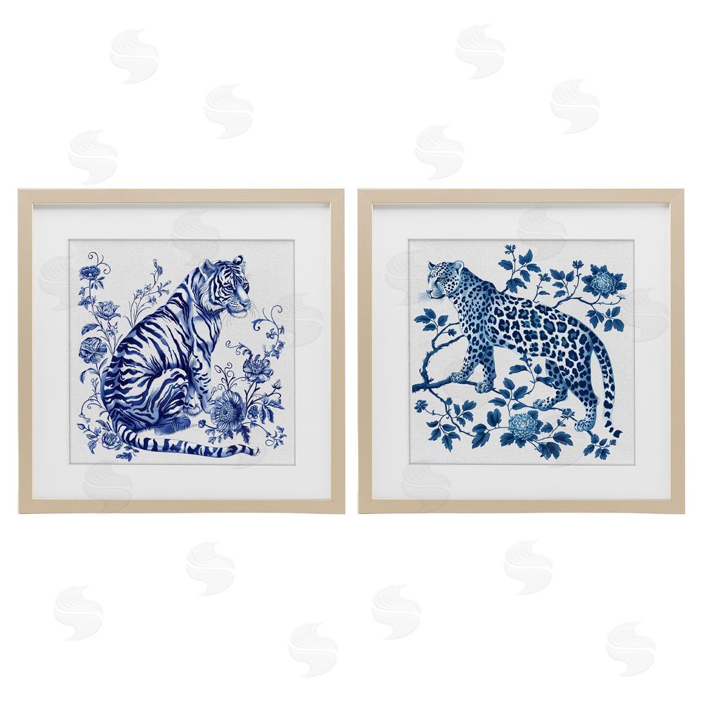 Lettered and Lined Ornate & Detailed Large Cats Brown Framed Print Under Glass Wall Art
