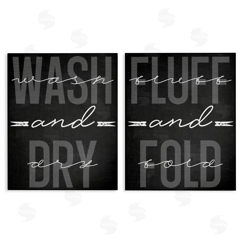 Marcus Prime Laundry Words in Black Stretched Canvas Wall Art Print