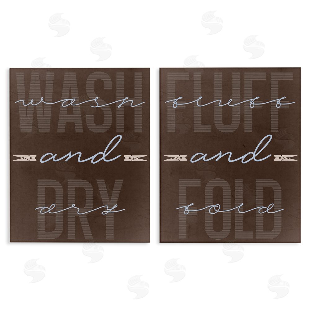 Marcus Prime Laundry Words in Brown Stretched Canvas Wall Art Print