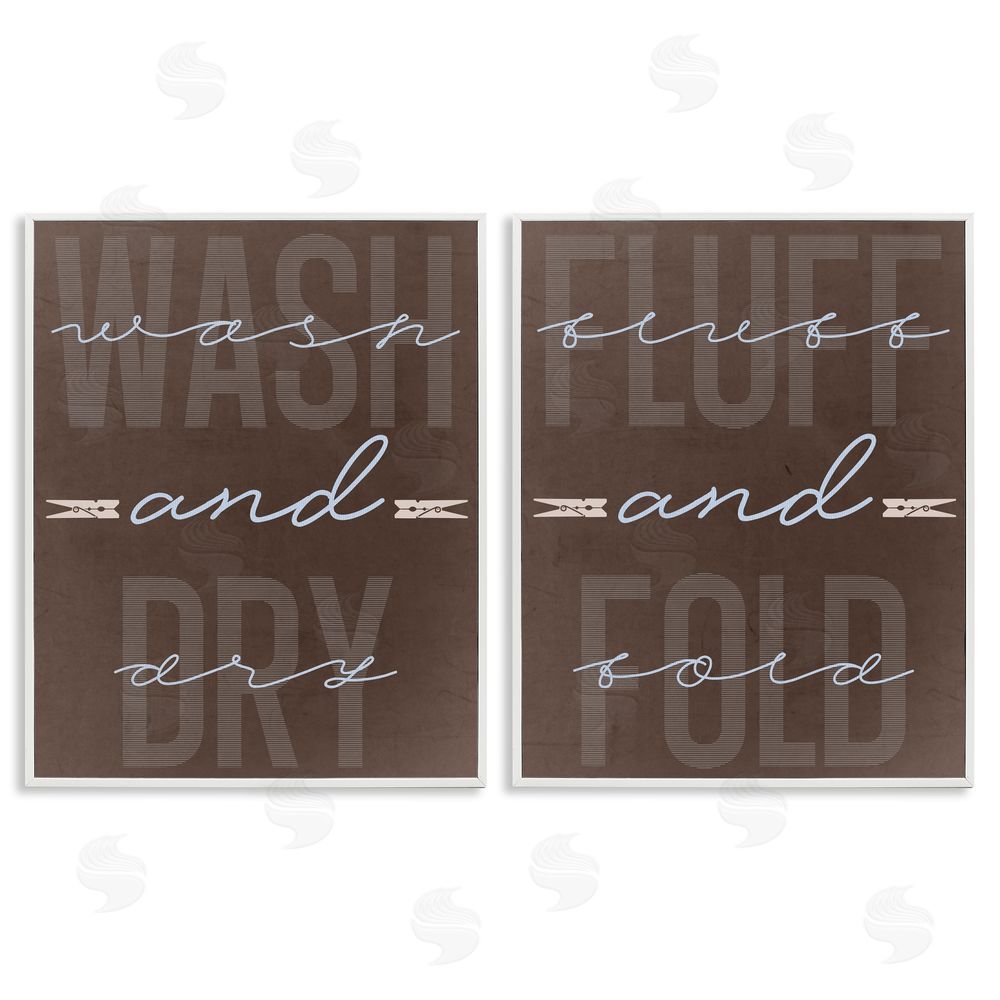 Marcus Prime Laundry Words in Brown White Framed Giclee Print Wall Art