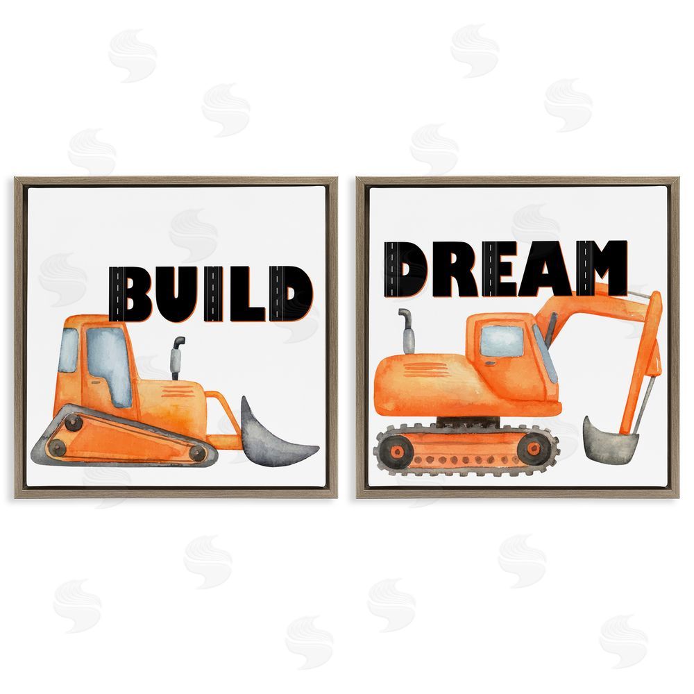 Kim Allen Build & Dream Construction Vehicles Brown Floating Frame Canvas Wall Art Print
