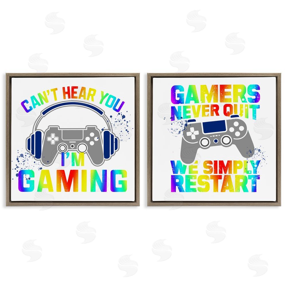 Kim Allen Rainbow Retro Gaming Phrases Brown Floating Frame Canvas Wall Art Print