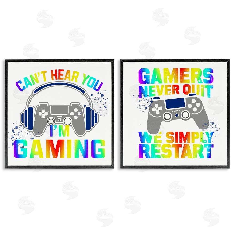 Kim Allen Rainbow Retro Gaming Phrases Black Framed Giclee Print Wall Art