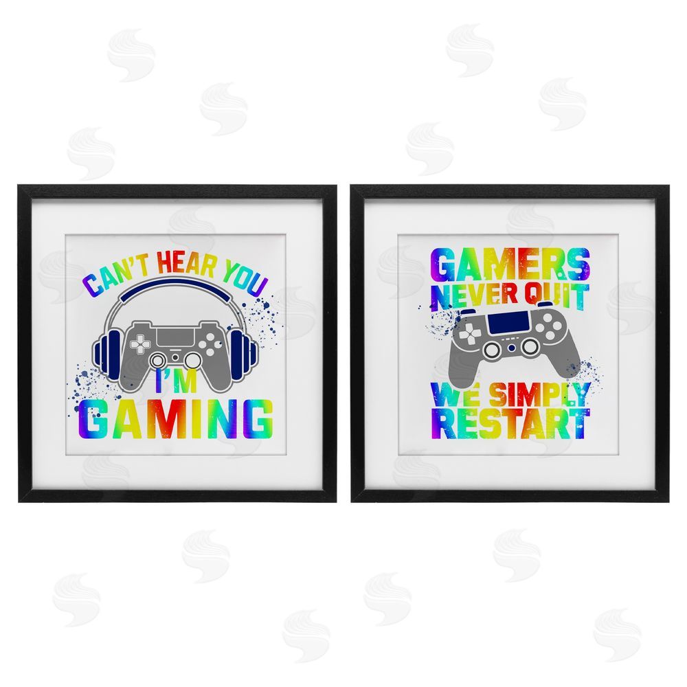 Kim Allen Rainbow Retro Gaming Phrases Black Framed Print Under Glass Wall Art