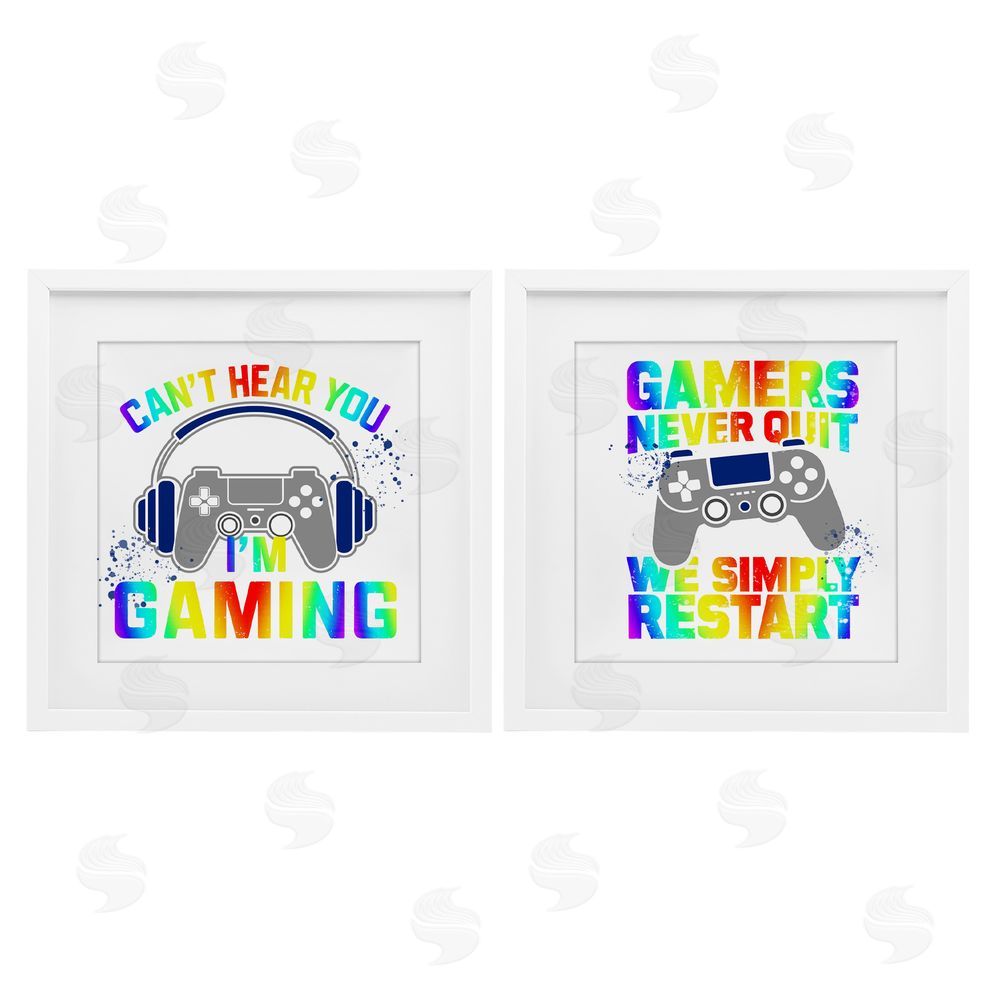 Kim Allen Rainbow Retro Gaming Phrases White Framed Print Under Glass Wall Art