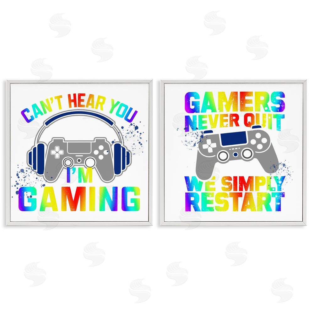 Kim Allen Rainbow Retro Gaming Phrases White Framed Giclee Print Wall Art