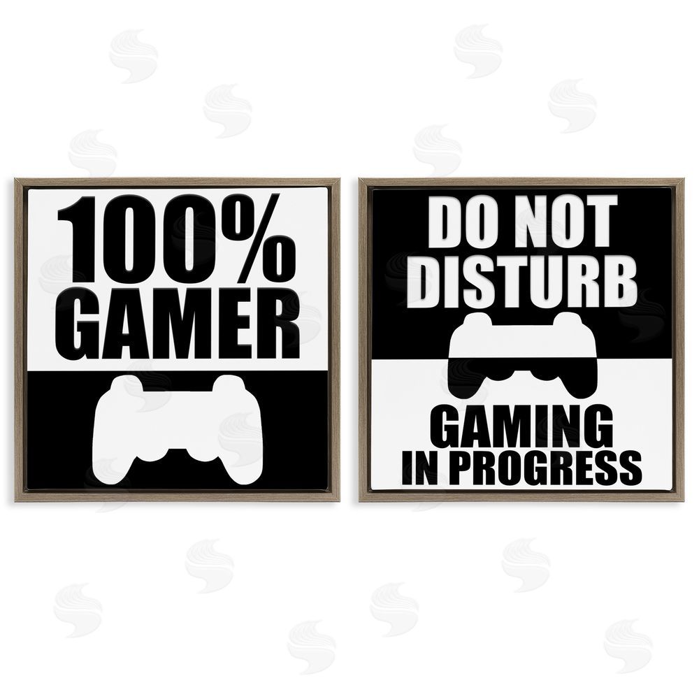 Kim Allen Competitive Gamer Black & White Brown Floating Frame Canvas Wall Art Print