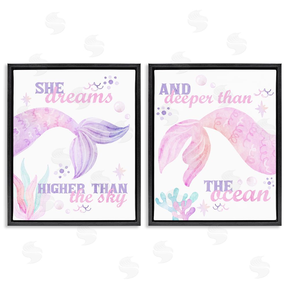 Kim Allen Mermaid Dreams Ocean & Sky Black Floating Frame Canvas Wall Art Print