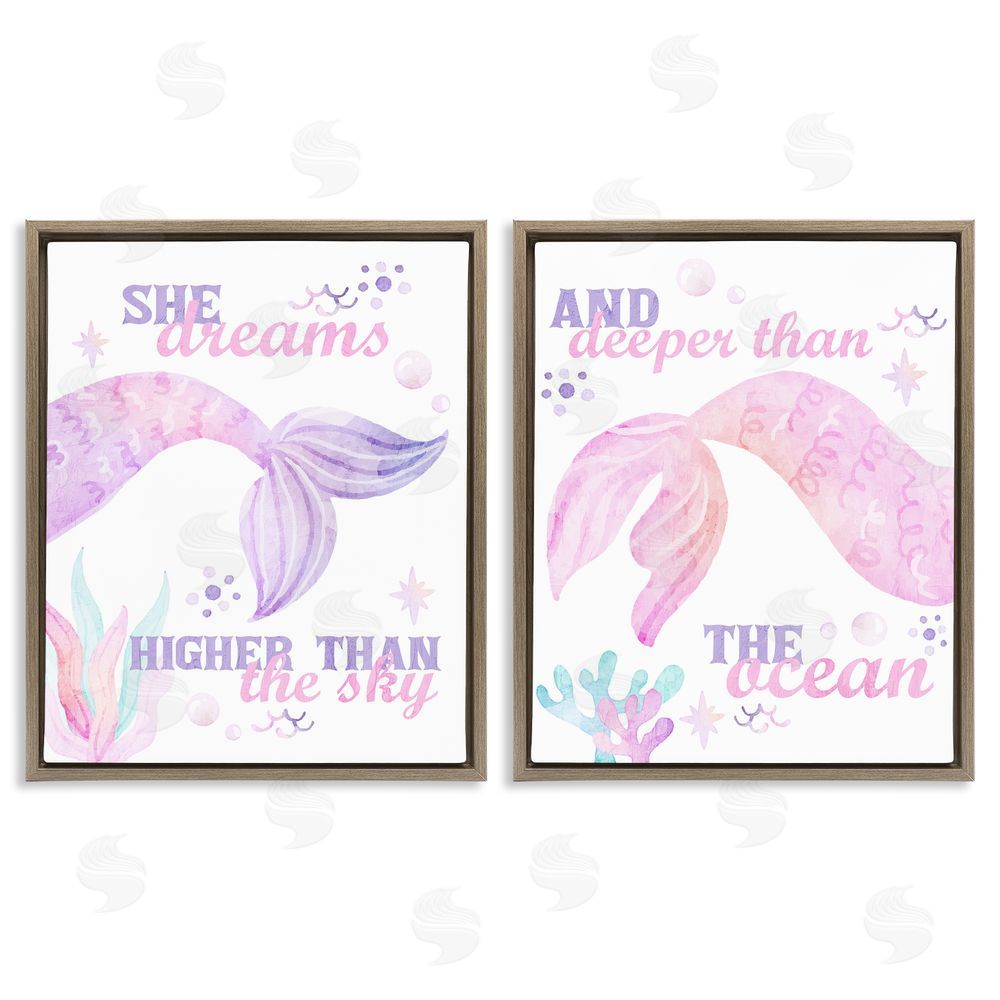 Kim Allen Mermaid Dreams Ocean & Sky Brown Floating Frame Canvas Wall Art Print