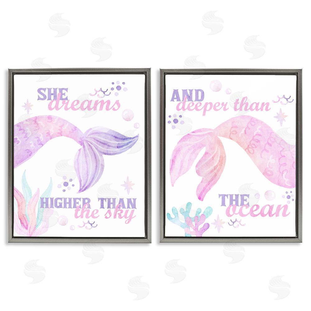 Kim Allen Mermaid Dreams Ocean & Sky Gray Floating Frame Canvas Wall Art Print