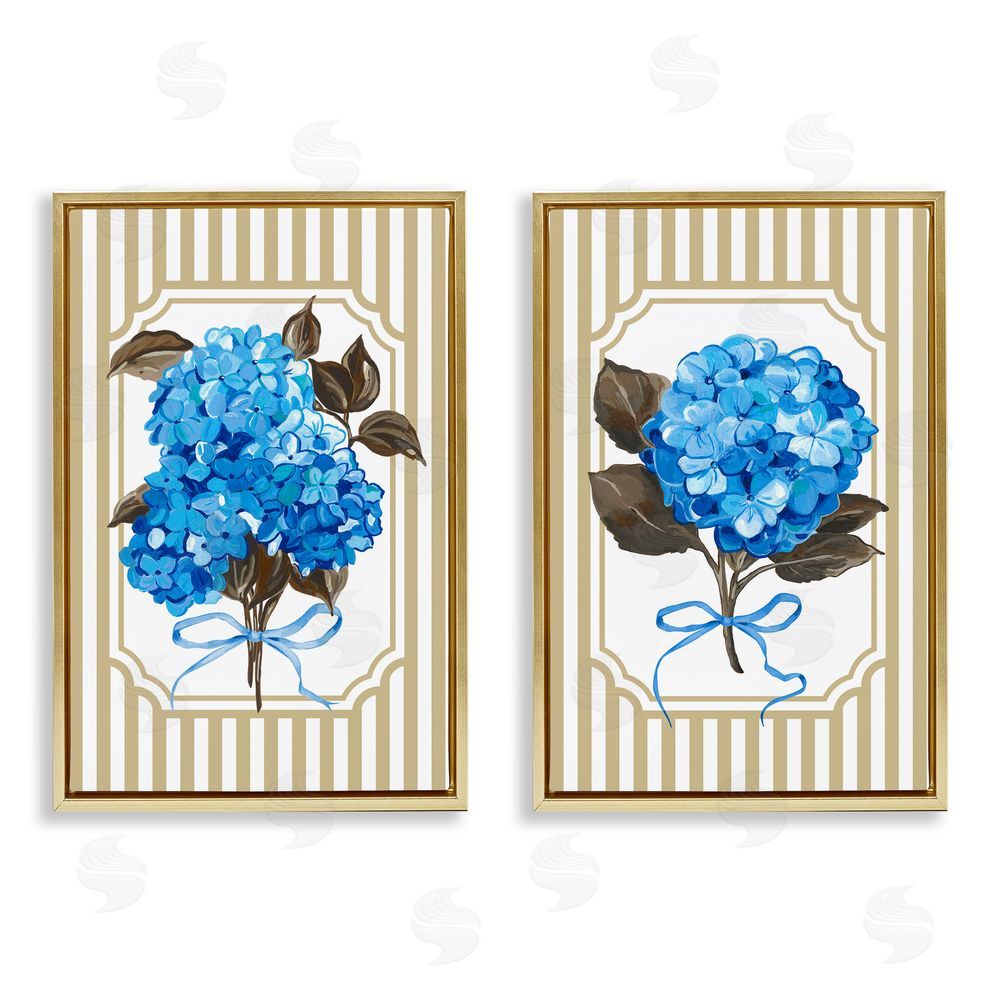 Adonna Ebrahimi Hydrangea Bouquets with Bows Gold Floating Frame Canvas Wall Art Print