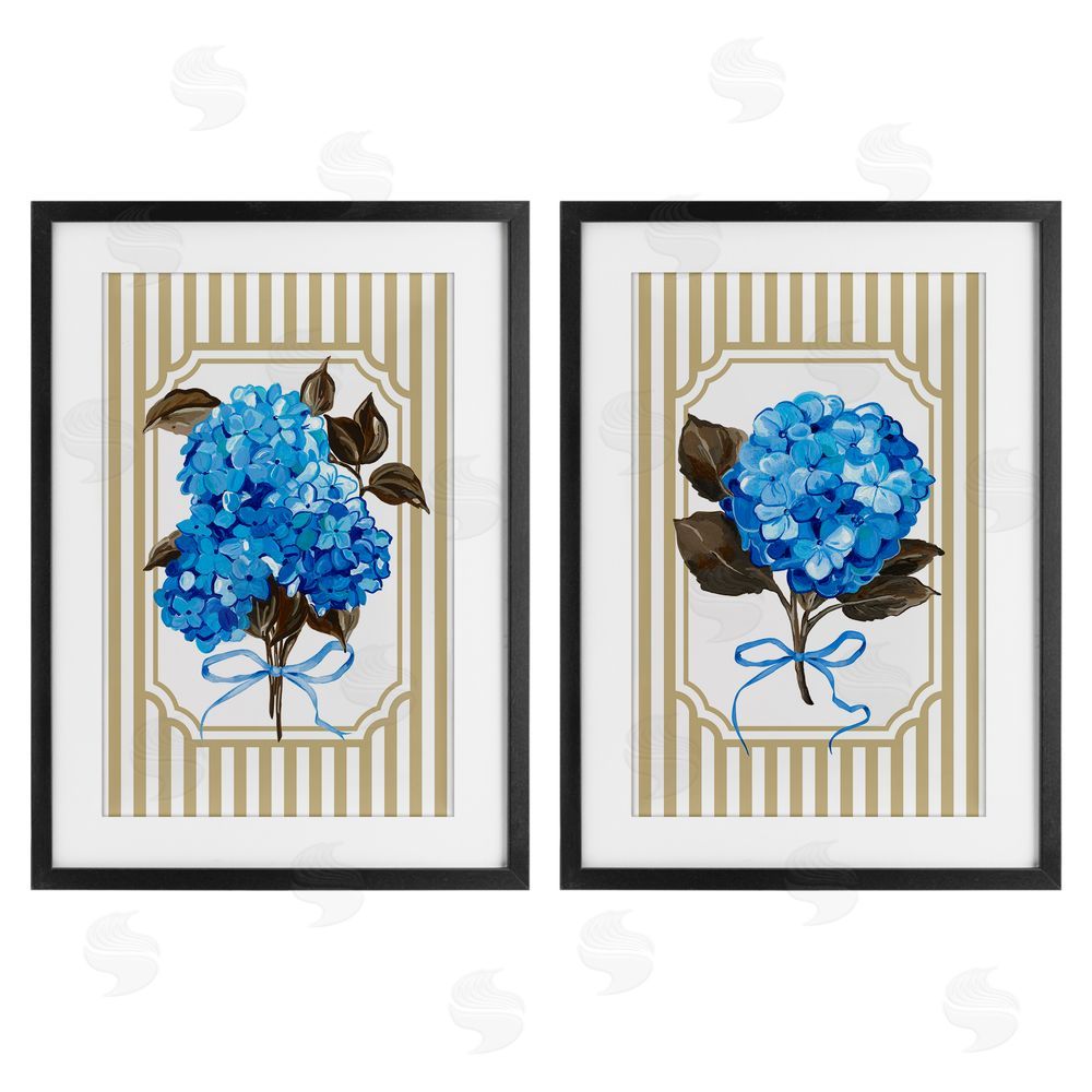 Adonna Ebrahimi Hydrangea Bouquets with Bows Black Framed Print Under Glass Wall Art