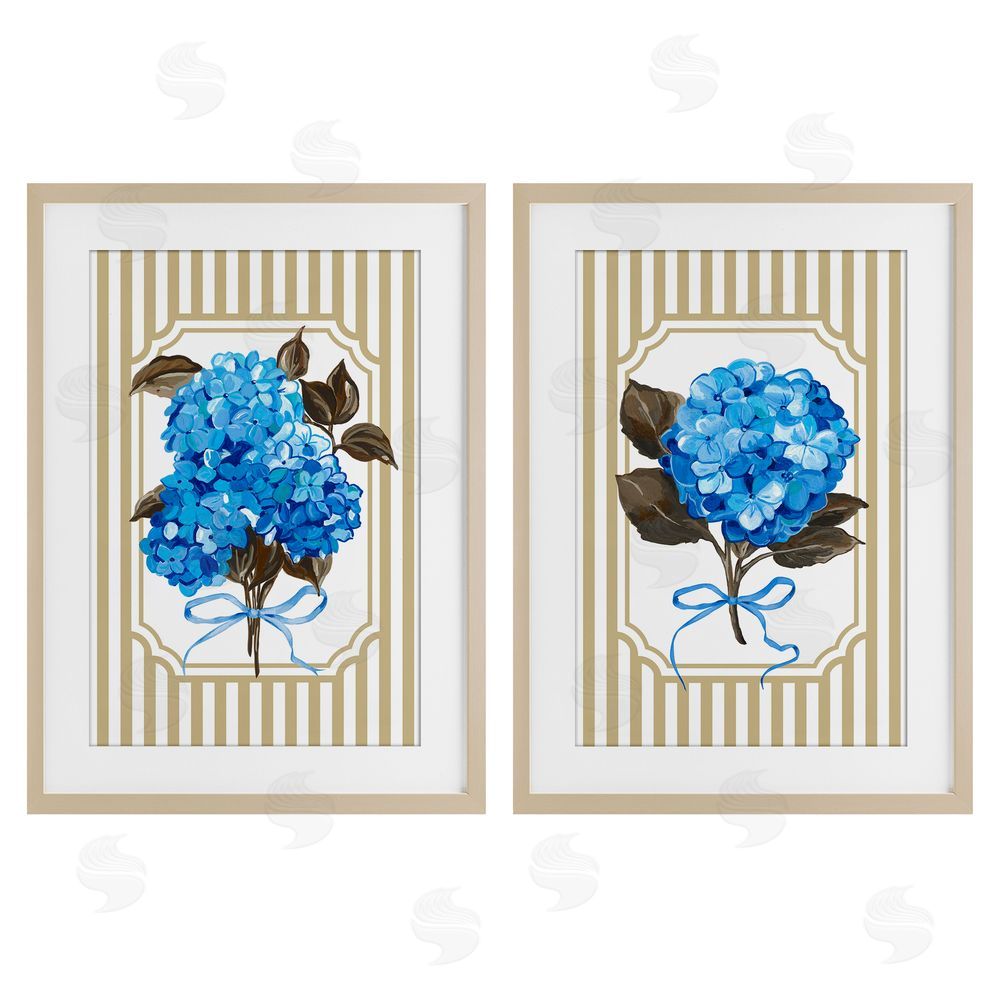 Adonna Ebrahimi Hydrangea Bouquets with Bows Brown Framed Print Under Glass Wall Art