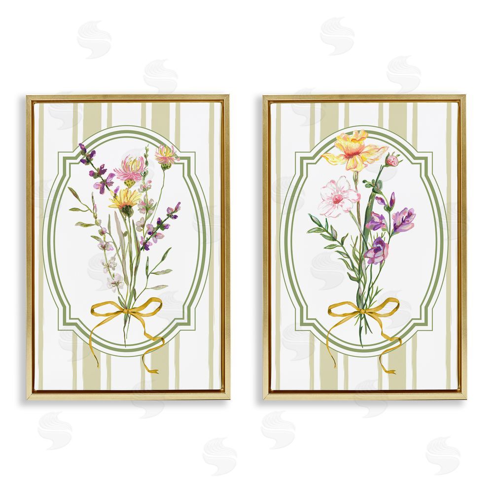 Adonna Ebrahimi Wildflower Bundles Classic Stripes Gold Floating Frame Canvas Wall Art Print