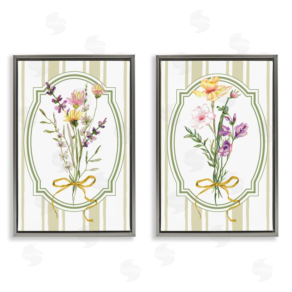 Adonna Ebrahimi Wildflower Bundles Classic Stripes Gray Floating Frame Canvas Wall Art Print