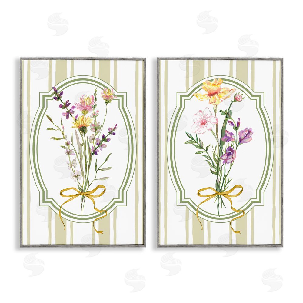 Adonna Ebrahimi Wildflower Bundles Classic Stripes Gray Framed Giclee Print Wall Art