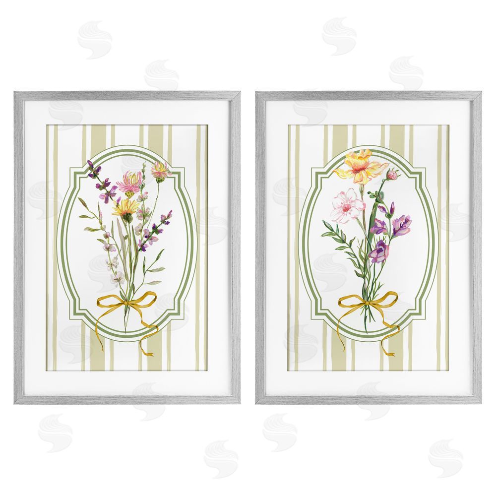 Adonna Ebrahimi Wildflower Bundles Classic Stripes Gray Framed Print Under Glass Wall Art