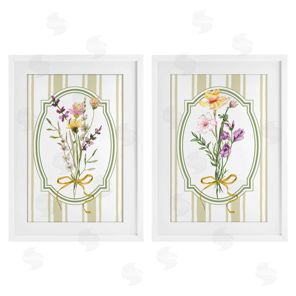 Adonna Ebrahimi Wildflower Bundles Classic Stripes White Framed Print Under Glass Wall Art