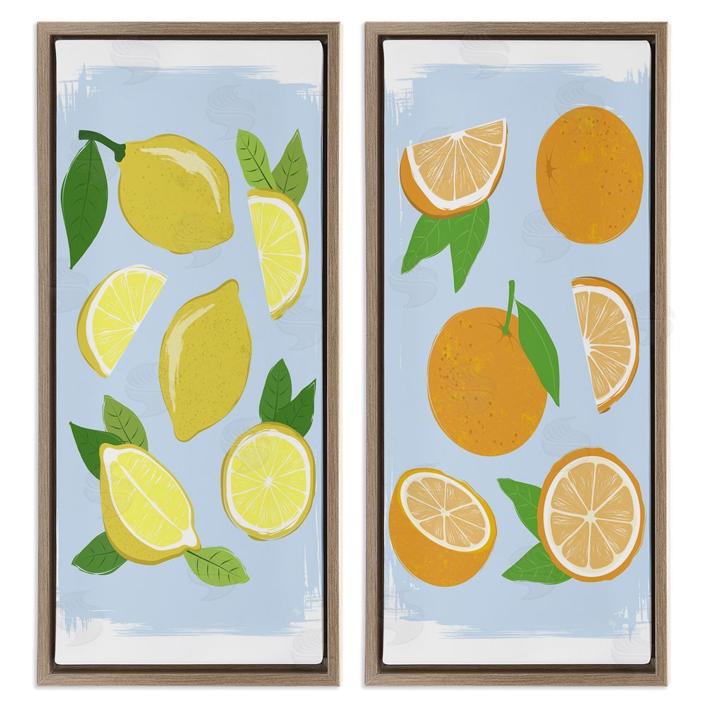 Martina Pavlova Pastel Summer Citrus Fruits Brown Floating Frame Canvas Wall Art Print