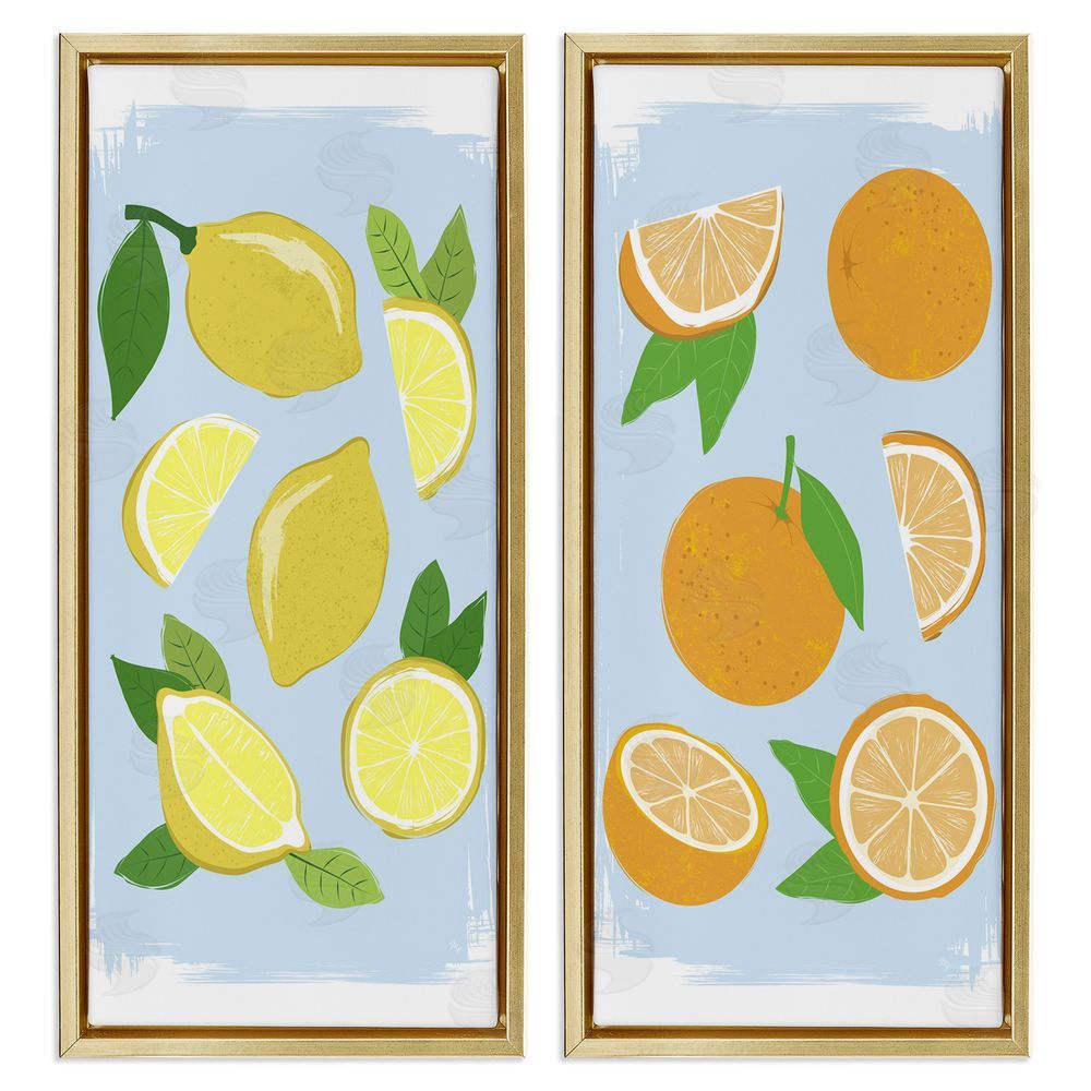 Martina Pavlova Pastel Summer Citrus Fruits Gold Floating Frame Canvas Wall Art Print