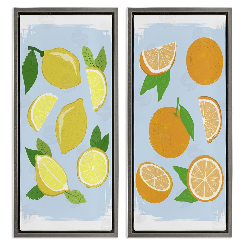 Martina Pavlova Pastel Summer Citrus Fruits Gray Floating Frame Canvas Wall Art Print