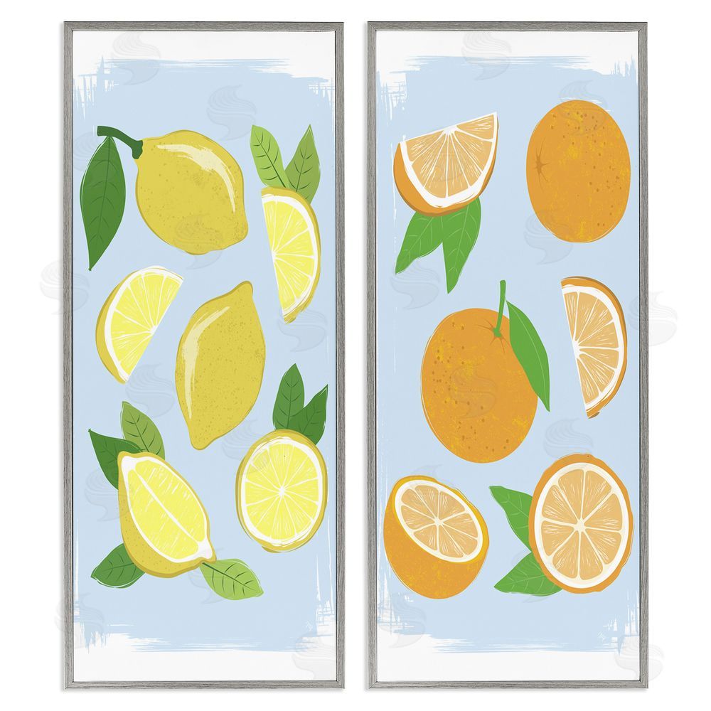 Martina Pavlova Pastel Summer Citrus Fruits Gray Framed Giclee Wall Art Print