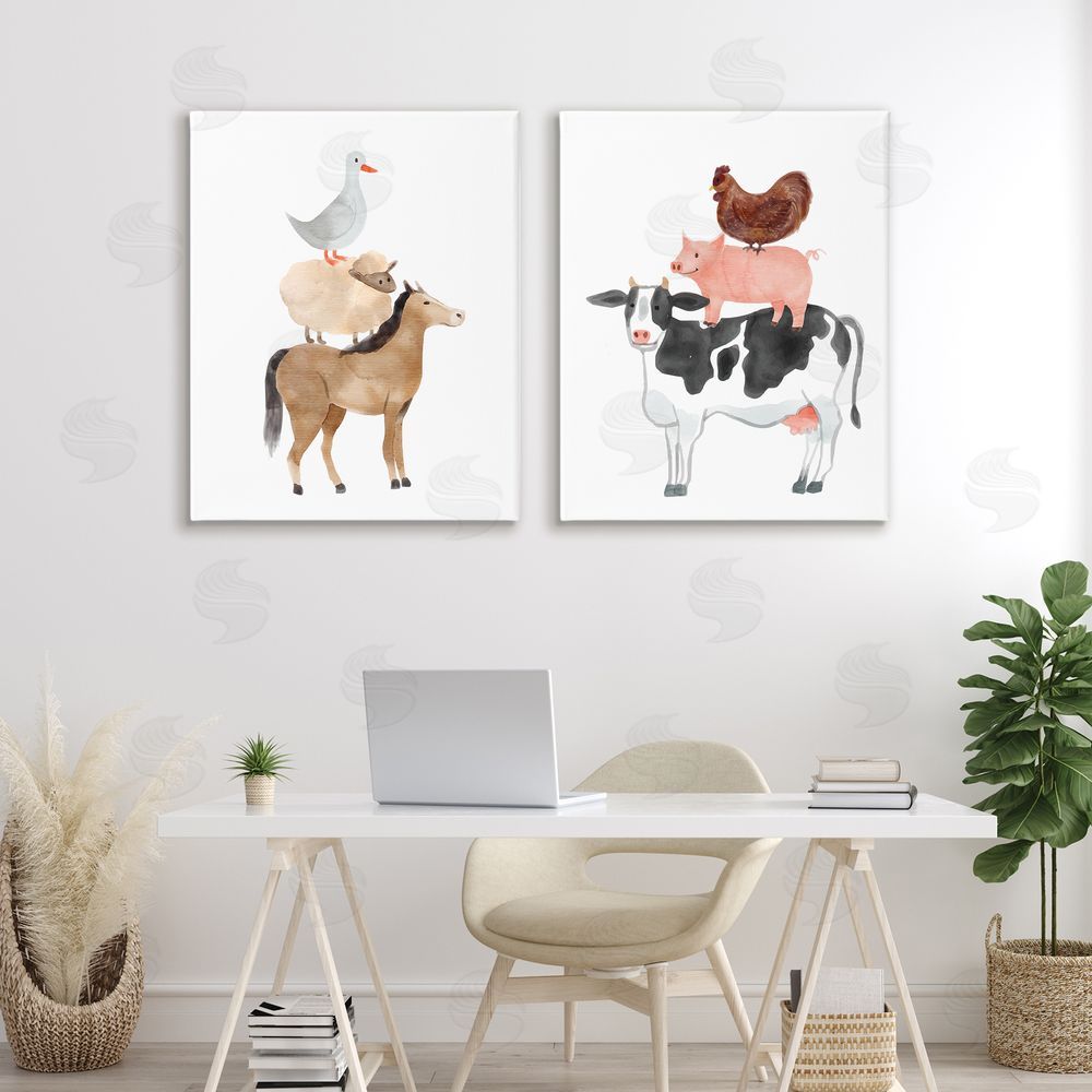 Kim Allen Whimsical Farm Life Stacks Stretched Canvas Wall Art in Room