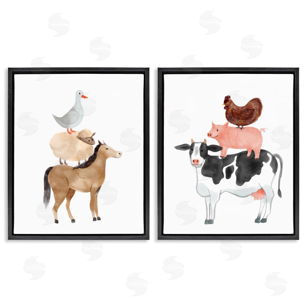 Kim Allen Whimsical Farm Life Stacks Black Floating Frame Canvas Wall Art Print